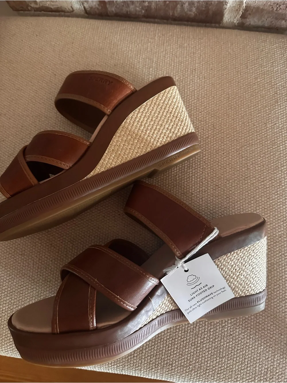 Sperry Women’s Fairwater Plushwave Tan Slide Wedge Sandals Size 10